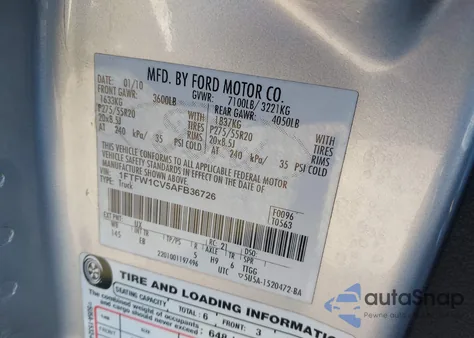 2010 Ford F-150 Fx2 Sport/Harley-Davidson/King Ranch/Lariat/Platinum/Xl/Xlt from USA, damaged, VIN 1FTFW1CV5AFB36726